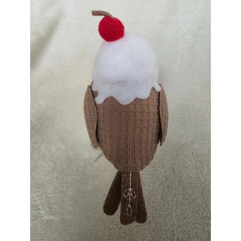 Target Wondershop 2025 Fabric Bird Scoops Ice Cream Sundae Brown White Cherry